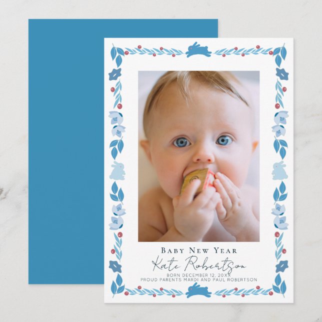 Tarjeta fotográfica Blue Bunny Folny Art Baby New  (Anverso / Reverso)