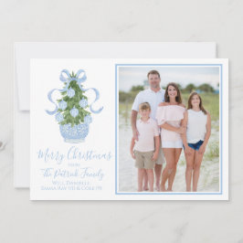Tarjeta fotográfica Blue Chinoiserie Tree Christma