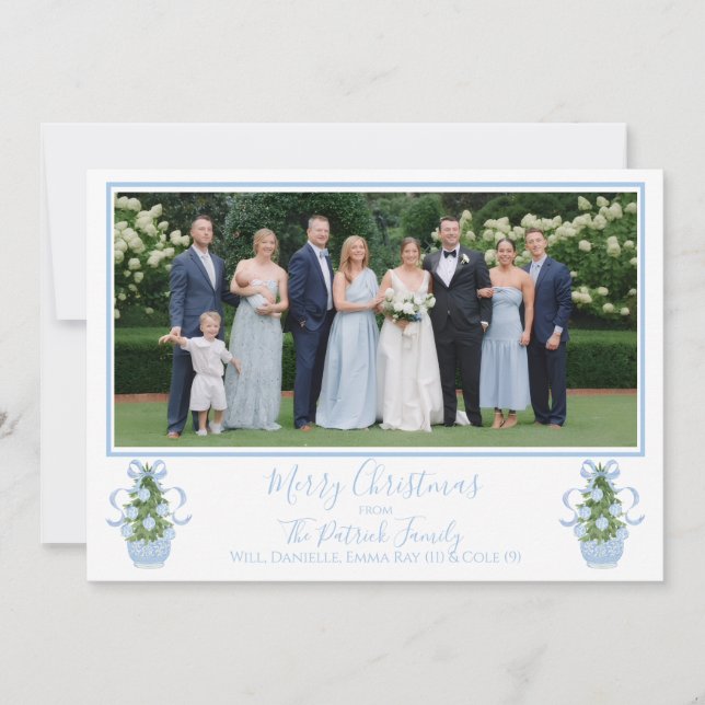 Tarjeta fotográfica Blue Chinoiserie Tree Christma (Anverso)