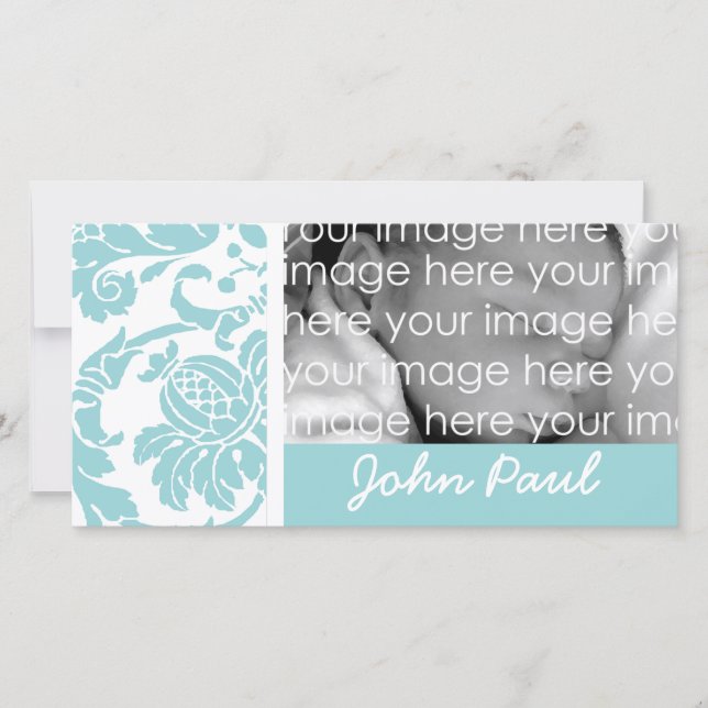 Tarjeta fotográfica Blue Damask (Anverso)