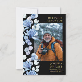 Tarjeta fotográfica Blue Floral Memorial Funeral