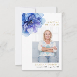 Tarjeta fotográfica Blue Floral Memorial Funeral