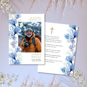 Tarjeta fotográfica Blue Floral Memorial Funeral