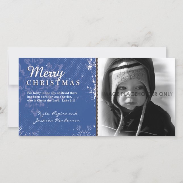 Tarjeta fotográfica Blue Grunge Christmas (Anverso)