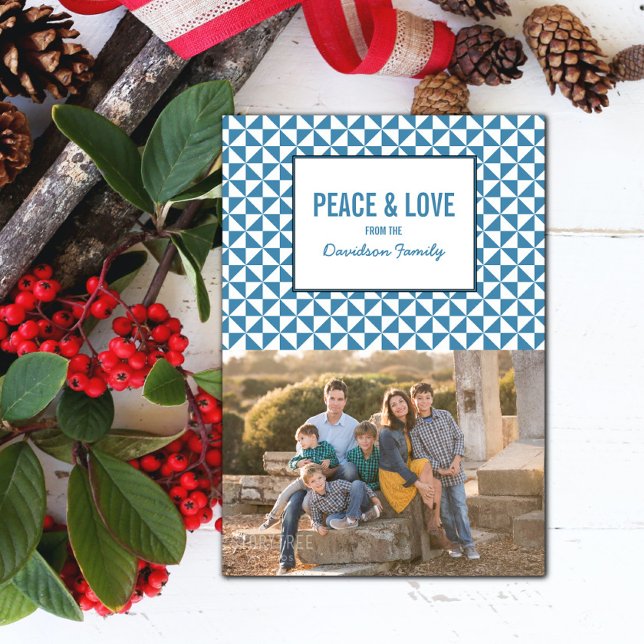 Tarjeta fotográfica Blue Modern Triangles Holiday (Blue Modern Triangles Holiday Photo Card)