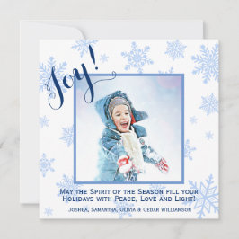 Tarjeta fotográfica Blue Snflakes Holiday Joy Squa