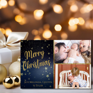 Tarjeta fotográfica Blue Starry Night Merry Christ