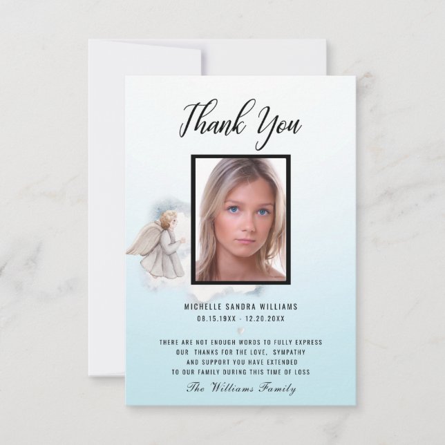 Tarjeta fotográfica Blue Watercolor Angel Memorial (Anverso)