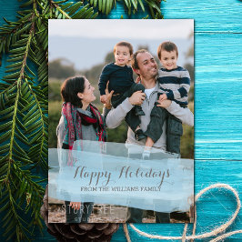 Tarjeta fotográfica Blue Watercolor Bruske Holiday