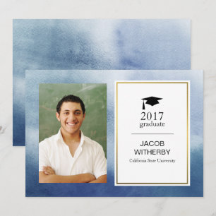 Tarjeta fotográfica Blue Watercolor Graduate