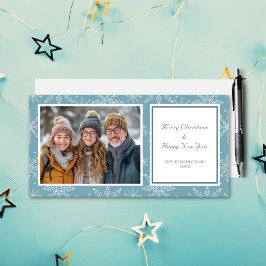Tarjeta fotográfica Blue & White Snowflake Holiday