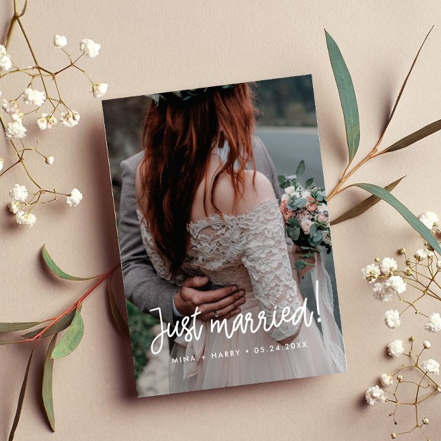 Tarjeta fotográfica boda de caligrafía moderna cas (Subido por el creador)