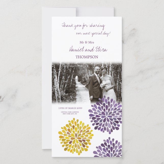 Tarjeta fotográfica Boda floral morado (Anverso)