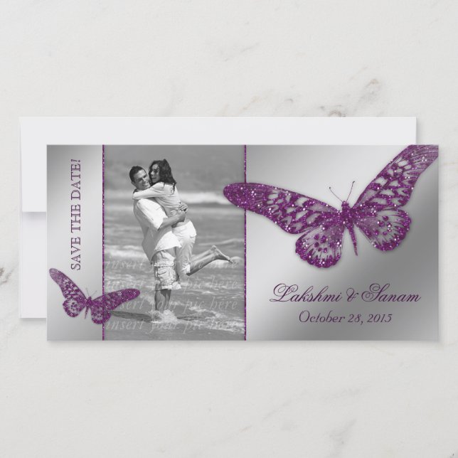 Tarjeta fotográfica boda Guardar la fecha mariposa (Anverso)