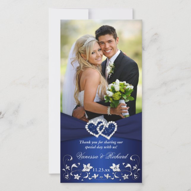 Tarjeta fotográfica Boda Navyl Blue Silvee Floral  (Anverso)