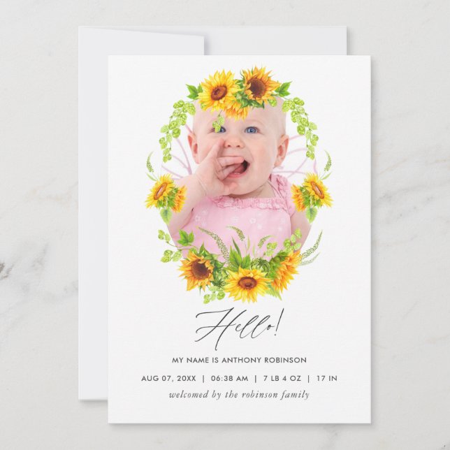 Tarjeta fotográfica Boho Sunflowers Anuncio de nac (Anverso)