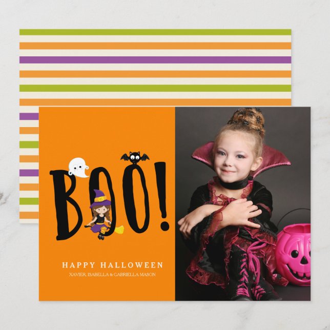 Tarjeta fotográfica Boo & Friends Halloween (Anverso / Reverso)