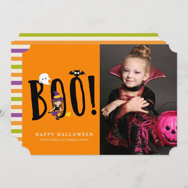 Tarjeta fotográfica Boo & Friends Halloween (Anverso / Reverso)