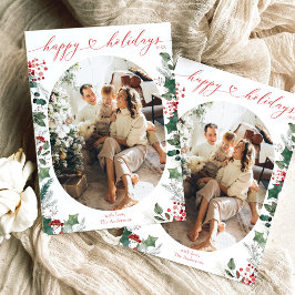 Tarjeta fotográfica Bright Boho Red Happy Holidays