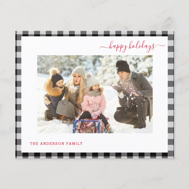 Tarjeta fotográfica Budget Happy Holiday Plaid Mod (Anverso)