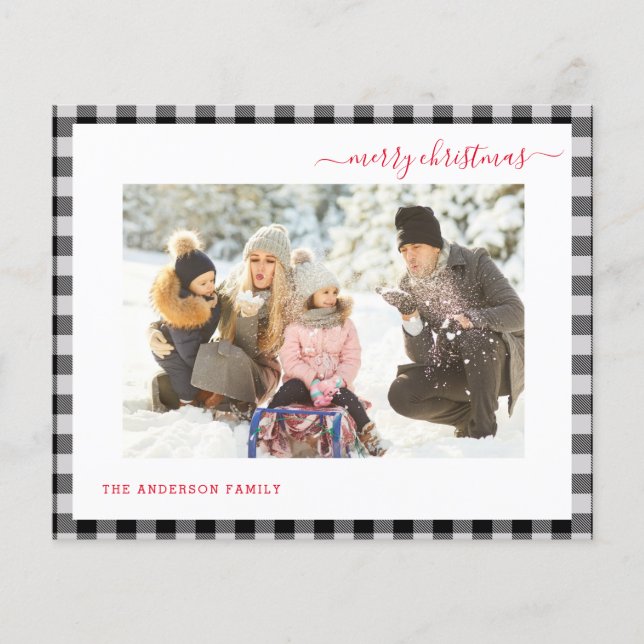 Tarjeta fotográfica Budget Merry Christmas Plaid M (Anverso)