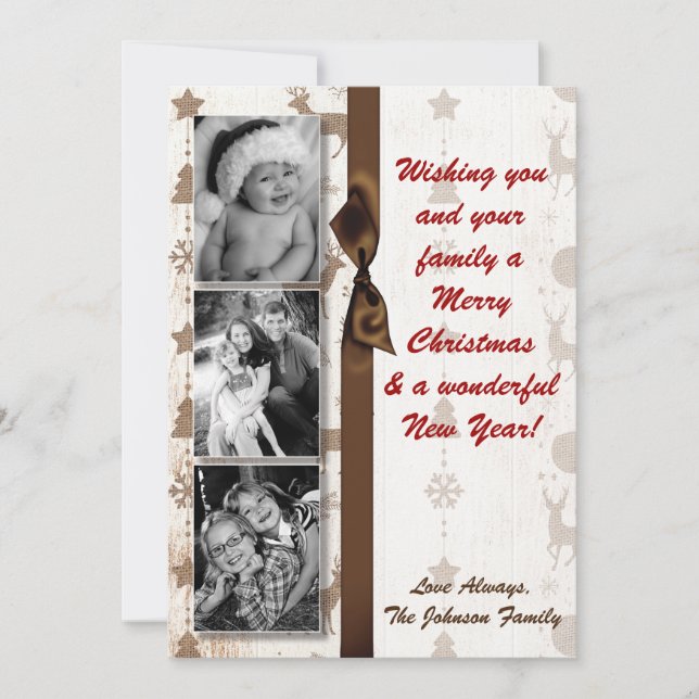 Tarjeta fotográfica Burlap Deer Doe Buck Navidades (Anverso)