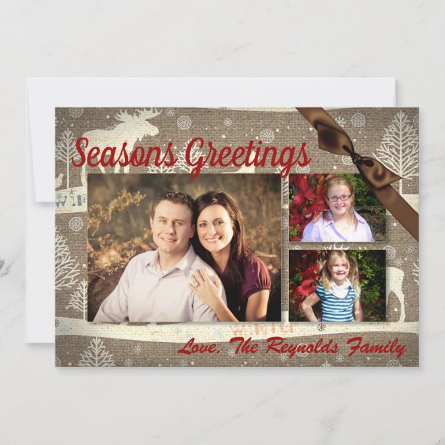 Tarjeta fotográfica Burlap Deer Doe Buck Navidades (Anverso)