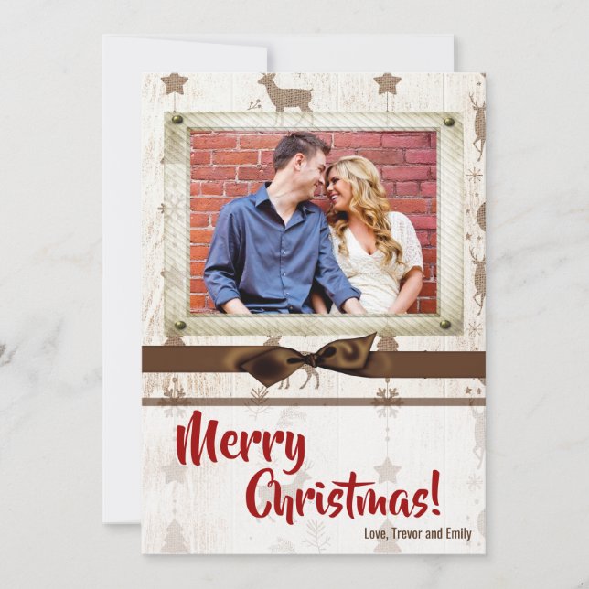 Tarjeta fotográfica Burlap Deer Doe Buck Navidades (Anverso)