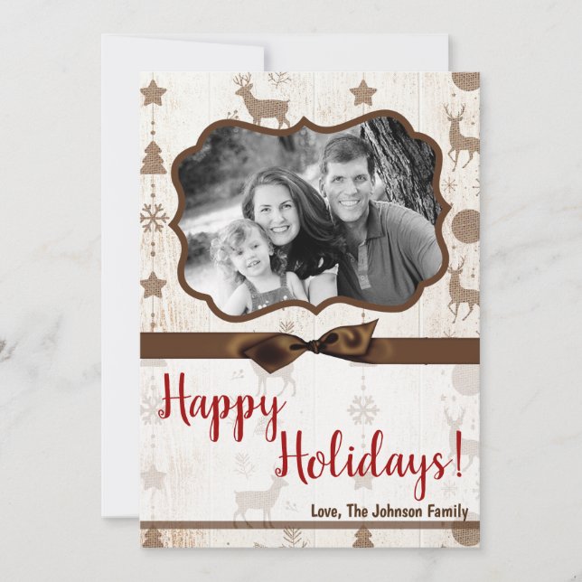 Tarjeta fotográfica Burlap Deer Doe Buck Navidades (Anverso)