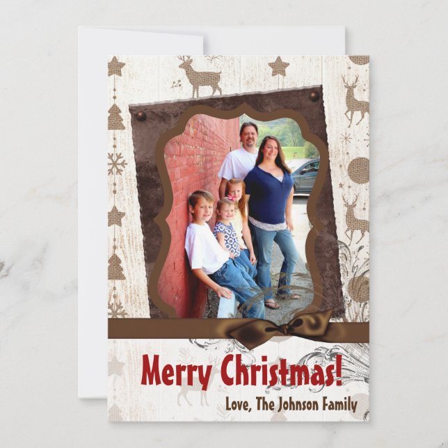 Tarjeta fotográfica Burlap Deer Doe Buck Navidades (Anverso)