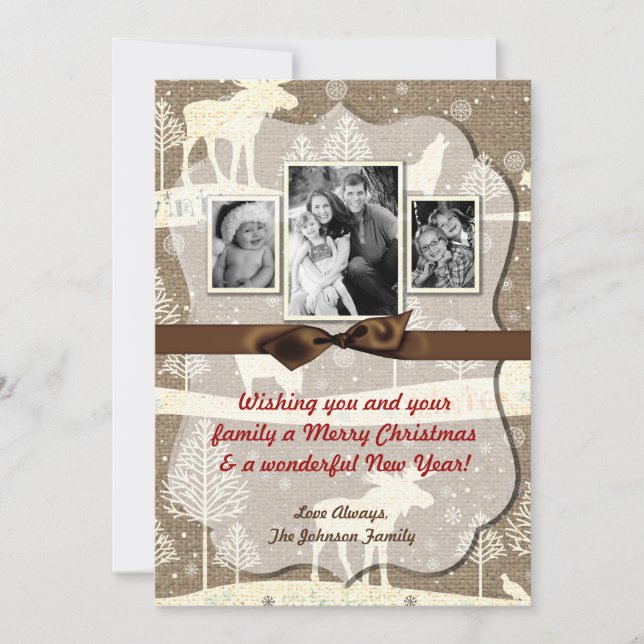 Tarjeta fotográfica Burlap Deer Doe Buck Navidades (Anverso)