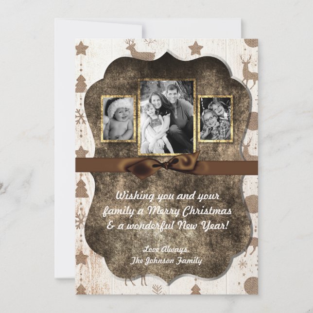 Tarjeta fotográfica Burlap Deer Doe Buck Navidades (Anverso)