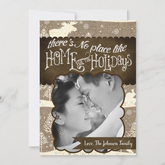 Tarjeta fotográfica Burlap Deer Doe Buck Navidades (Anverso)