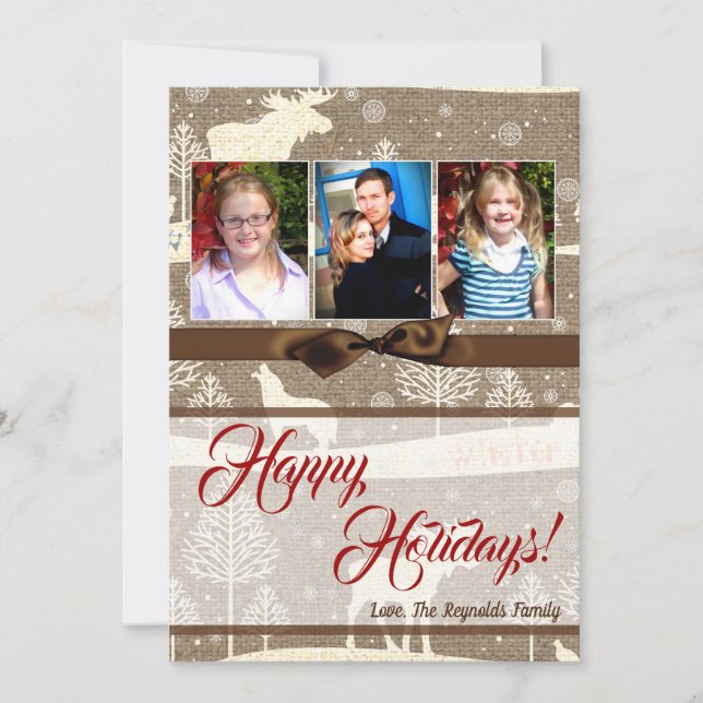 Tarjeta fotográfica Burlap Deer Doe Buck Navidades (Anverso)