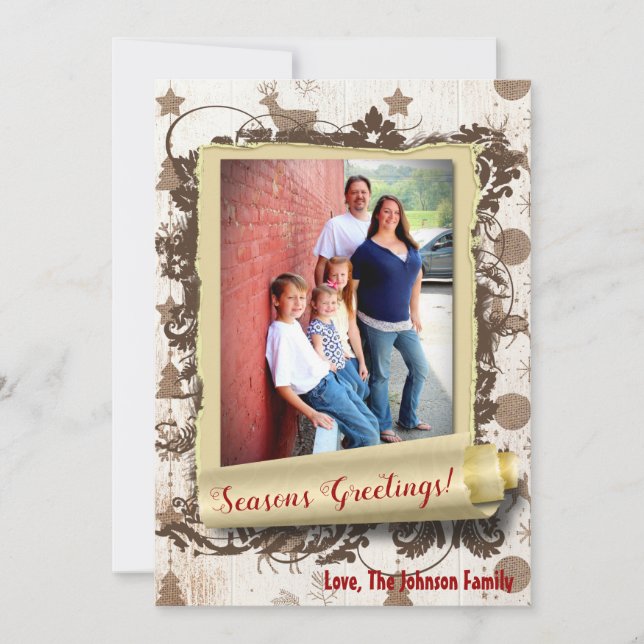 Tarjeta fotográfica Burlap Deer Doe Buck Navidades (Anverso)