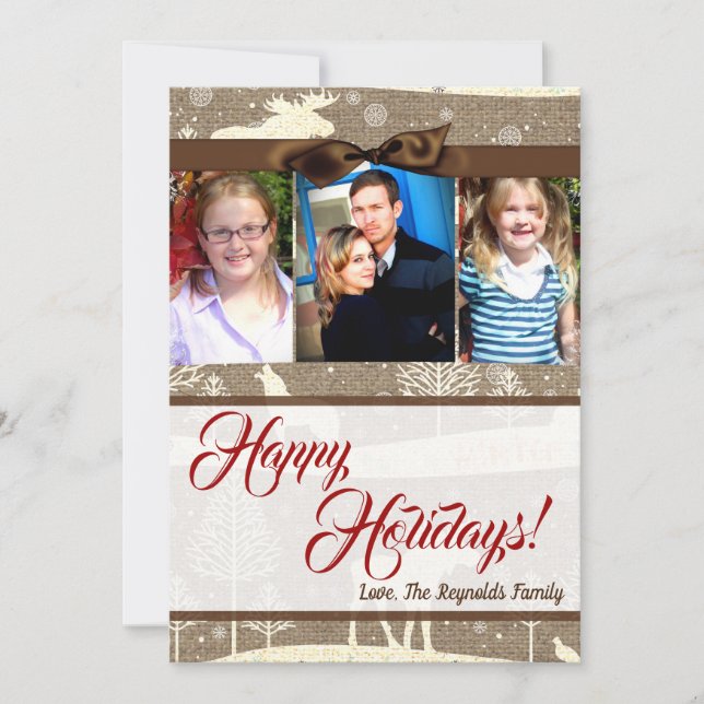 Tarjeta fotográfica Burlap Deer Doe Buck Navidades (Anverso)