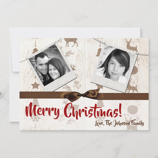 Tarjeta fotográfica Burlap Deer Doe Buck Navidades (Anverso)