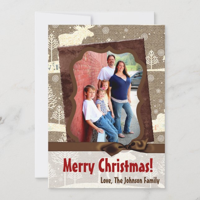 Tarjeta fotográfica Burlap Deer Doe Buck Navidades (Anverso)