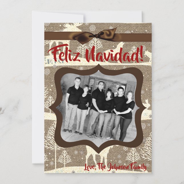 Tarjeta fotográfica Burlap Deer Doe Buck Navidades (Anverso)