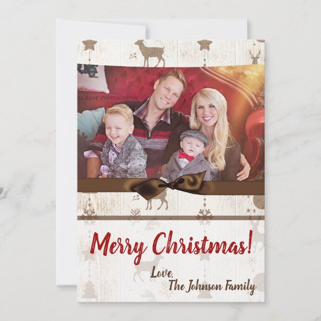 Tarjeta fotográfica Burlap Deer Doe Buck Navidades (Anverso)