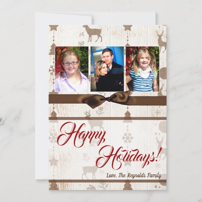 Tarjeta fotográfica Burlap Deer Doe Buck Navidades (Anverso)