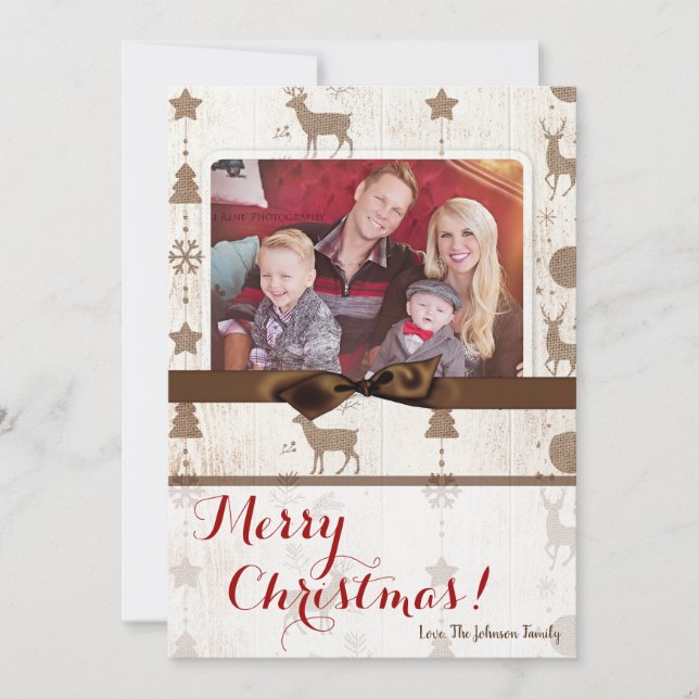 Tarjeta fotográfica Burlap Deer Doe Buck Navidades (Anverso)