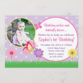 Tarjeta fotográfica "Butterfly Birthday Invitación