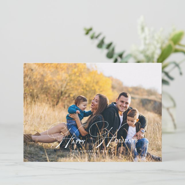 Tarjeta fotográfica Calligraphy Happy Holidays (Anverso de pie)