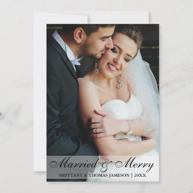 Tarjeta fotográfica casada y merry recién casada (Anverso)