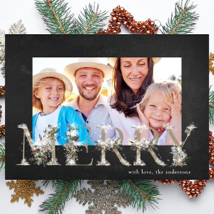 Tarjeta fotográfica Chalk Floral Alphabet MERRY