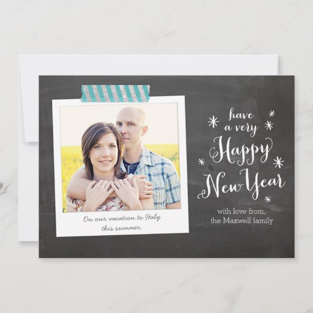 Tarjeta fotográfica Chalkboard Happy New Year (Anverso)