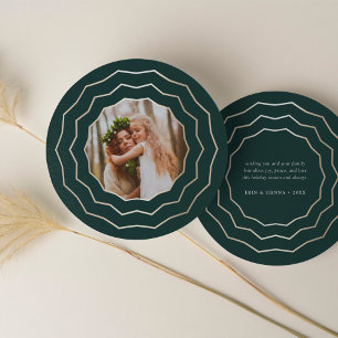 Tarjeta fotográfica circular de vacaciones brillan