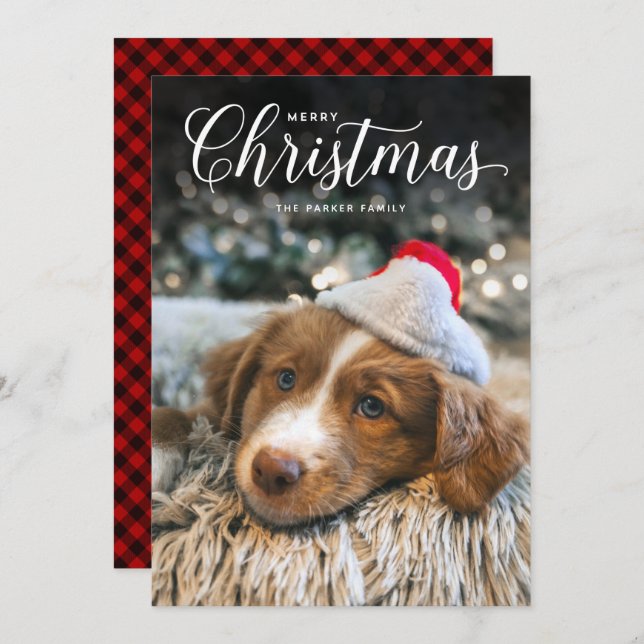 Tarjeta fotográfica Classic Merry Christmas Type (Anverso / Reverso)