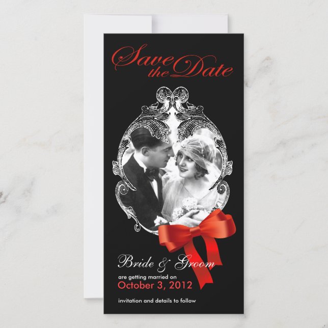 Tarjeta fotográfica Classic Red Bow Save the Day (Anverso)